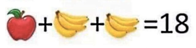 Tek bir elmayı 10 bulduğumuza göre, 2 muzun değeri 8 eder ve tek bir muz da 4 eder.