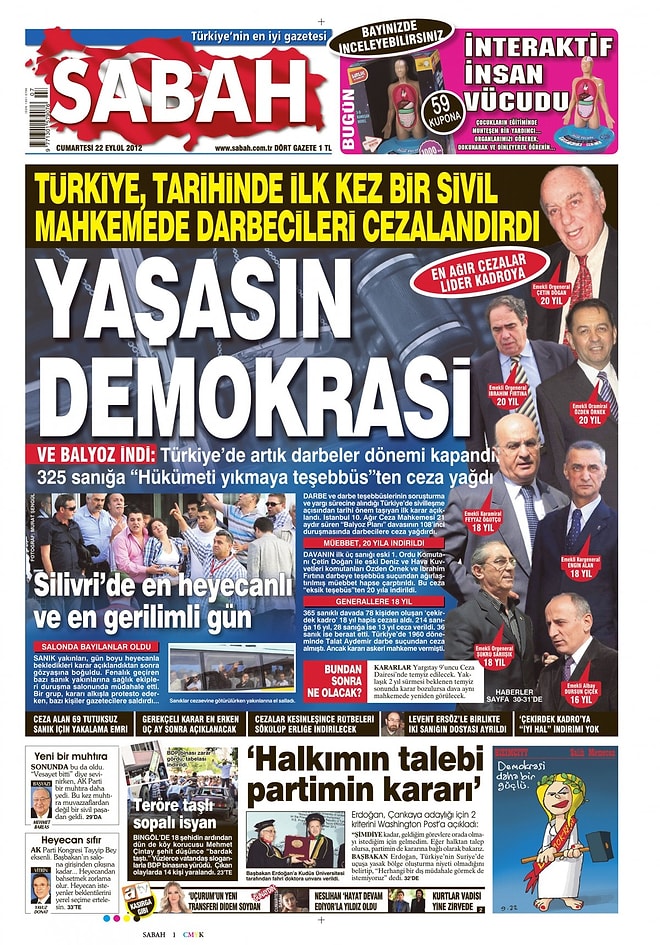 Peki 22 Eylül 2012'de Balyoz Kararı Manşetlere Nasıl Yansımıştı?