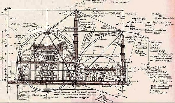 4. 1543 yılında İstanbul'da Mimar Sinan tarafından yapılan, Süleymaniye Camisi'nin planı.