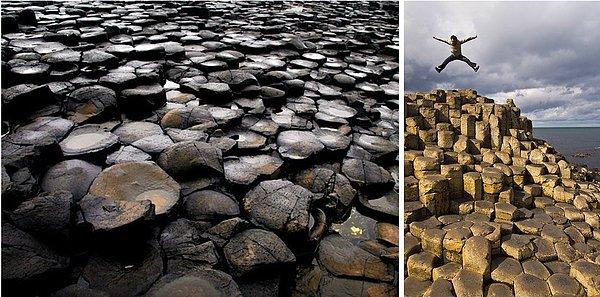 14. Bazalt Sütunlar: Kuzey İrlanda'da eski bir volkanik patlama sonucu oluşmuş 40.000 bazalt sütün.