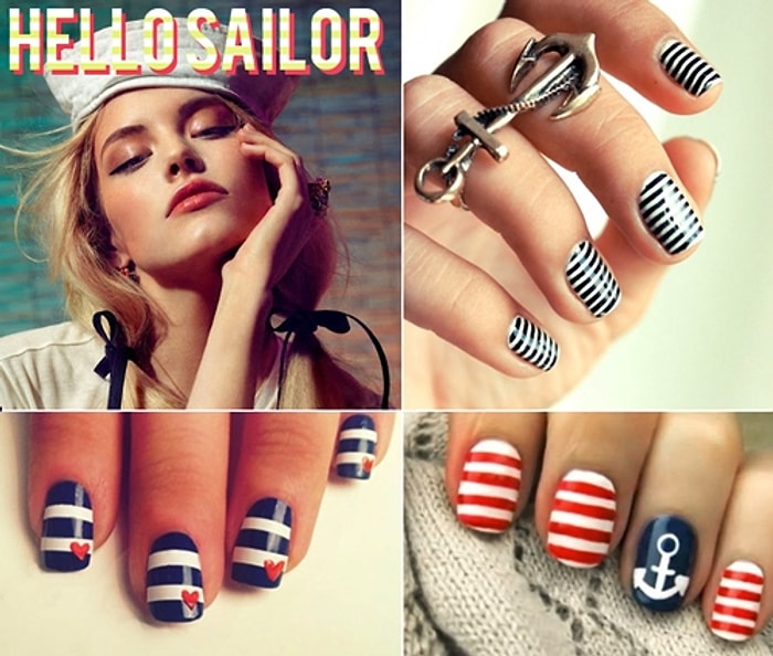 Denizci Deseni Şeklinde Tırnak Boyama