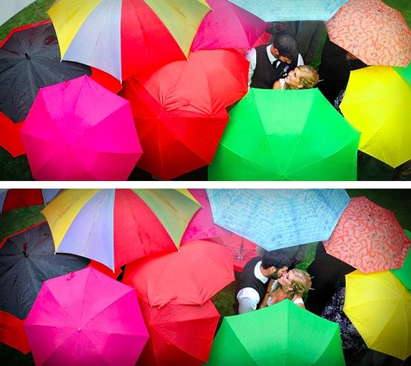 1. Bu rengarenk şemsiyelerle bezenmiş fotoğraf.