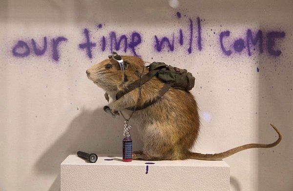 16. Banksy'nin eserlerinde, fareler oldukça sık karşımıza çıkıyor ve çoğu zaman, bir takım intikam planları yaparken resmediliyorlar.