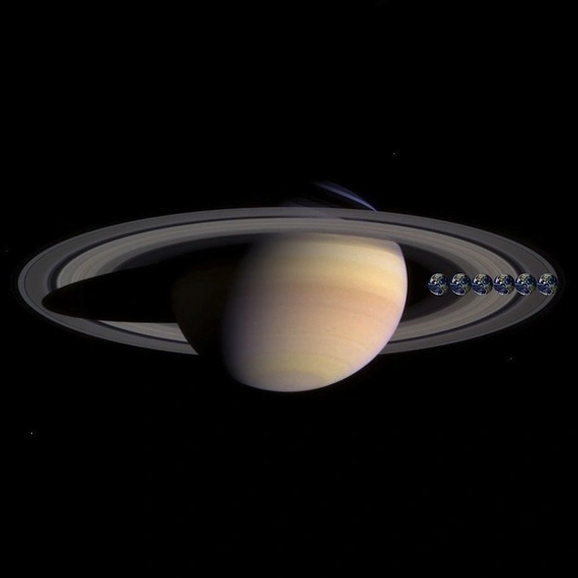 Burada Dünya ilə Saturnun müqayisəsi, əslində 6 Yer və Saturn demək daha doğrudur.