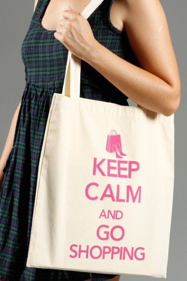 Keep Calm and Go Shopping Cotton Bez Çanta