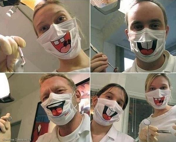 16. Bu maskeler çocuklar dişçi koltuğunda rahat hissetsin diye ama şahsen benim sinirlerimi bozuyor