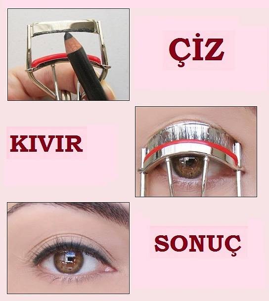 Kirpik kıvırıcınızı eyelinerınızla boyayıp kirpiklerinizi kıvırın, zamandan kazanın.