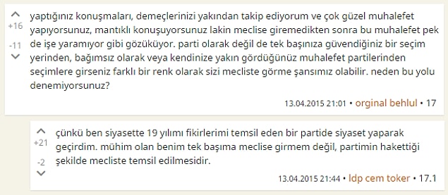 9. Muhalefet partilerinden biriyle Meclis'e girmeyi düşünür müsünüz?