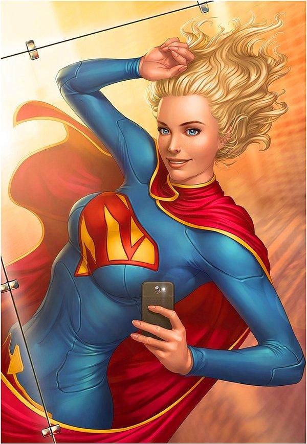 Supergirl uçarken aynadan selfie çekmeye karar vermiş