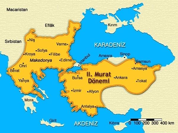2.Murad Balkanlar'da önemli fetihler yapmıştır ve yaşı ilerleyince kendi rızasıyla tahttan inip tahtı oğlu 2.Mehmed'e (Fatih Sultan Mehmed) bırakmak istemiştir .