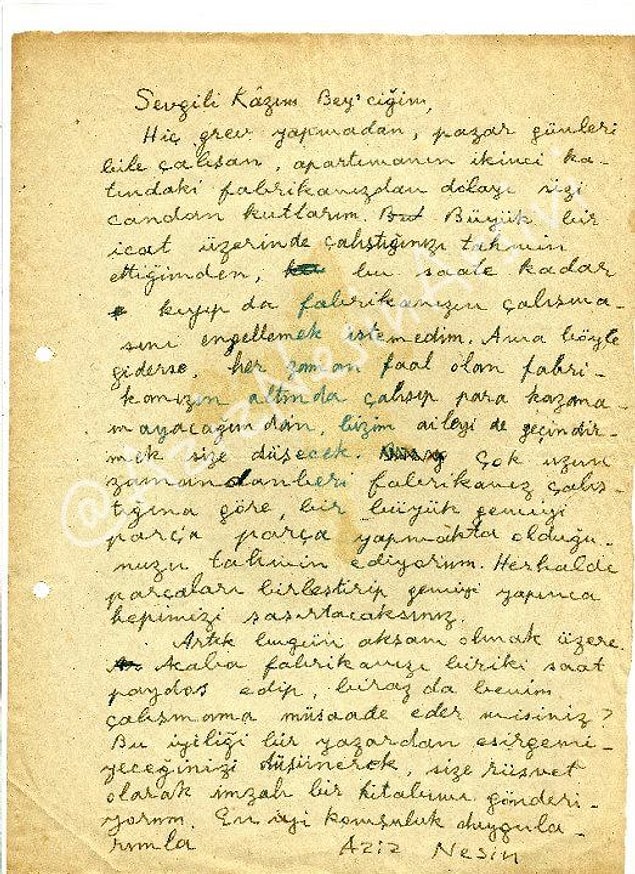 20. Nesin'den gürültücü komşuya mektup. ''...bir büyük gemiyi parça parça yapmakta olduğunuzu tahmin ediyorum.''
