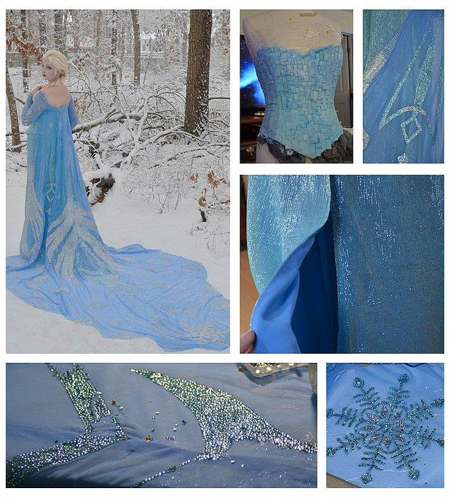 Elsa Kostümü'nün yapımı 250 saat sürmüş. Sadece elleriyle işlediği süslemeler bile 170 saatini almış.