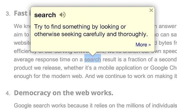 12. Kelimelerin anlamlarına kolayca ulaşmak için; Google Dictionary.