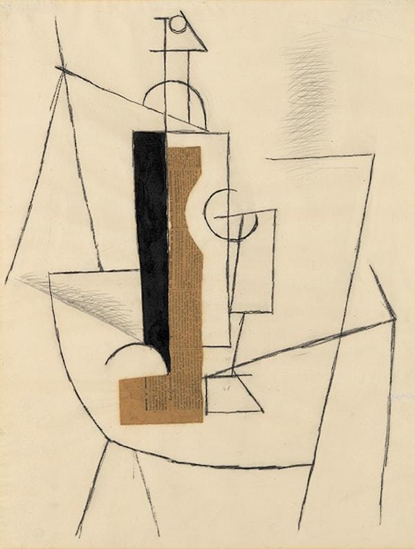 7. Pablo Picasso - Bir Masada Şişe ve Şarap Kadehi (1912)