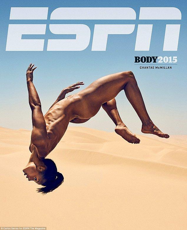Etkileyici: HEptatloncu Chantae McMillan ESPN The Magazine kapağında arka üstü takla atarak atletik becerilerini sergiledi.