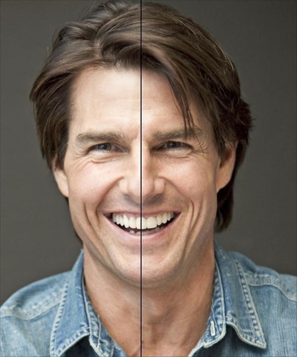 9. Tom Cruise'un ön sağ dişi yüzünün tam ortasından geçiyor.
