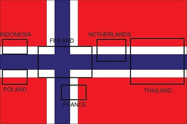 18. Norveç bayrağının içinden 6 ülkenin bayrağı çıkıyor.