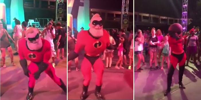 The Incredibles Kostümü Giyen İnsanlardan İzleyenlere Eğlenceli Dans Gösterisi