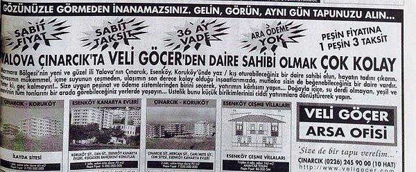 17 Ağustos tarihli bir gazetenin ilan sayfası. Yalova Çınarcık'ta daire fırsatından söz ediliyor.