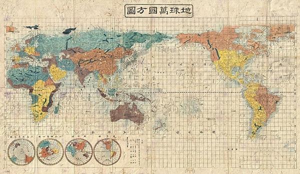 3. 1853'de imparatorluk Japonya'sı zamanında çizilmiş, Tokyo merkezli bir harita.