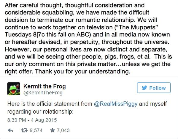 Twitter'dan ayrılığı doğrulayan Kermit, tüm izleyenlerini de üzmüştü!