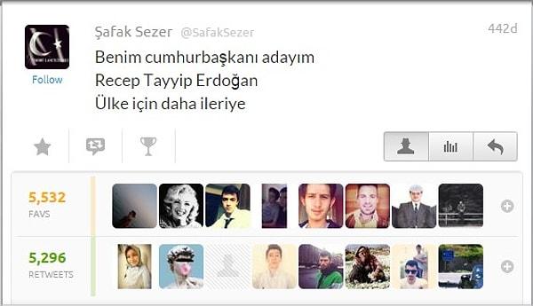 6. Şafak Sezer'in Tayyip Erdoğan'a destek tweeti
