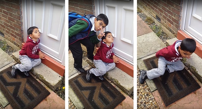 Kapının Önünde Uyuyan Kardeşini Bağırarak Uyandıran Acımasız Abi