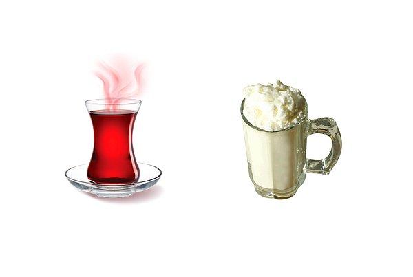 14. Milli içeceklerimiz: Çay ve Ayran emojileri.