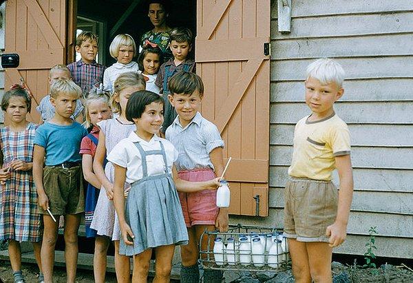 4. Scheyville'de süt için sıraya giren çocuklar. (1957)