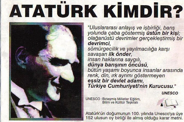 1976 yılında UNESCO'nun Atatürk ile ilgili metin yayınladığını,