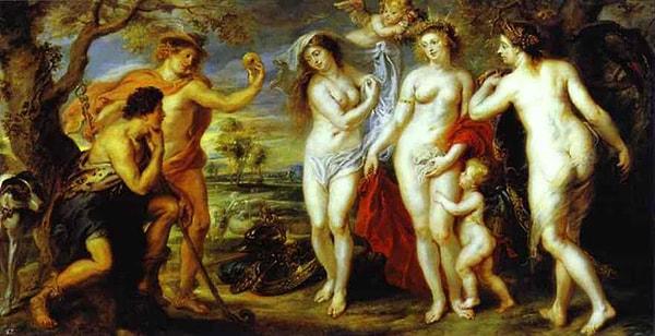 16. Ve Paris, altın elmayı Afrodit’e uzatır. Afrodit, yumuşak adımlarla Paris’e doğru ilerlerken, Athena ve Hera, öfkeli bakışları Paris’e dikilmiş halde, bir sisin içinde kaybolurlar.