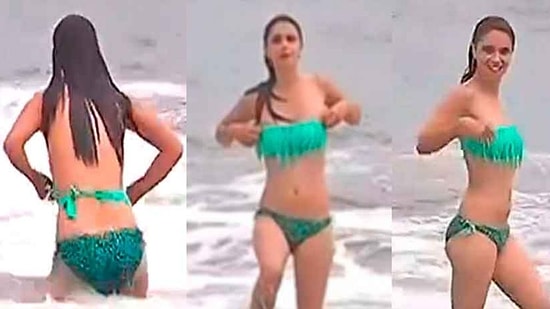 Canlı Yayında Okyanusa Giren Muhabirin Bikinisi Düştü!