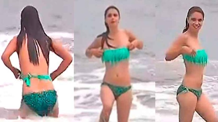 Canlı Yayında Okyanusa Giren Muhabirin Bikinisi Düştü!