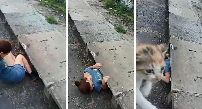 Kedi Yavrusunu Kurtarmak İçin Kanalizasyona Giren İnsan Gibi İnsan