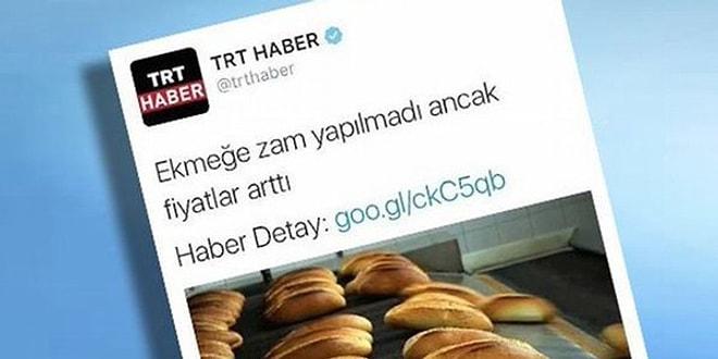 TRT Haber'in "Ekmeğe Zam Yapılmadı Ancak Fiyatları Arttı" Tweetine 17 İronili Cevap