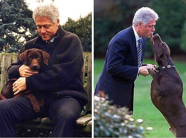 8. Bill Clinton, köpeği Buddy ile birlikte 1997 yılında (sol) ve yine Buddy ile 1999 yılında. (sağ)