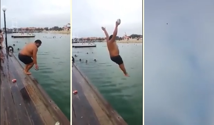 Hangimiz Denemedik ki? Suya Atlayan Adam Altına Aldığı Topu Metrelerce Yükseğe Fırlattı