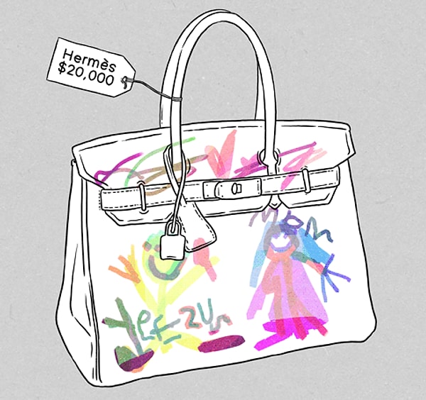 Эскиз сумки был сделан самой Биркин уже в самолете.
