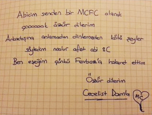 Damla'nın özür kağıdı