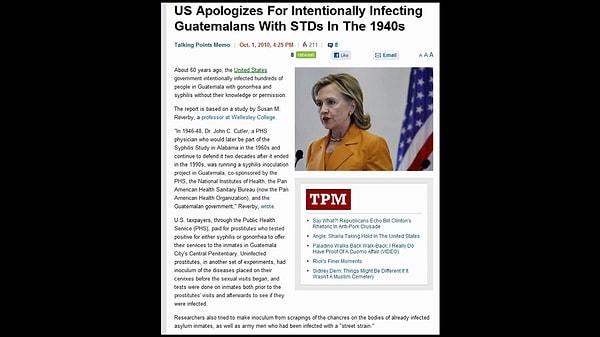 13. Ekim 2010'da ABD bu deneyleri gerçekleştirdiği için Guatemala’dan Hillary Clinton aracılığıyla geç de olsa resmi olarak özür dilemiştir.