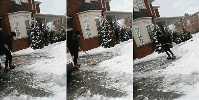 Aranan Pratik Zeka Bulundu: Hoverboard Üzerinde Kar Küreyen Genç