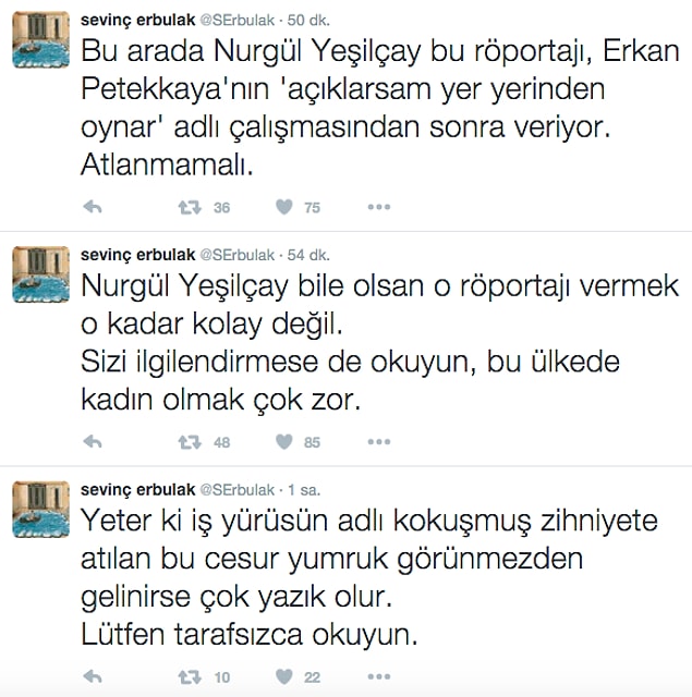 Sevinç Erbulak da Nurgül Yeşilçay'a destek verdi.