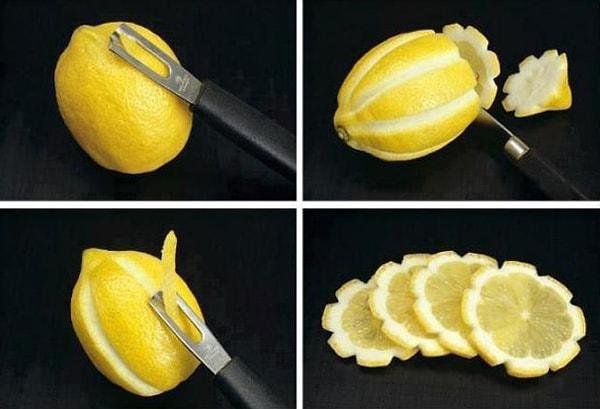 8. Çiçek limon yapmak için limonu böyle kesebilirsiniz.