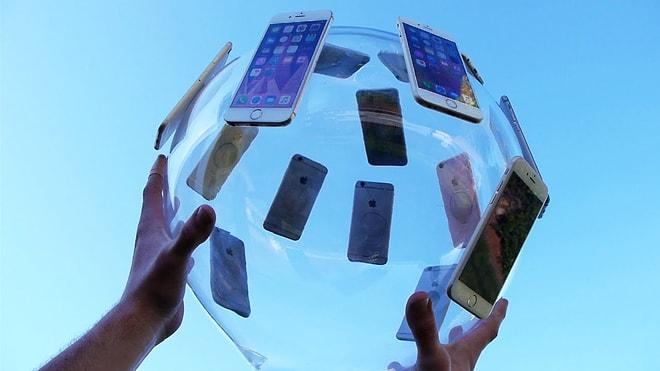 Cam Topun Üzerine Yapıştırılan 14 iPhone 30 Metreden Bırakılırsa Ne Olur?