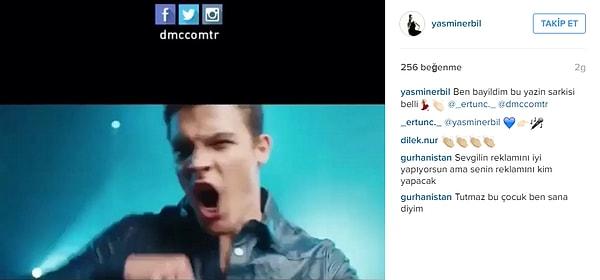 Yasmin, Ertunç'un yeni çıkan albümünün ve videosunun tanıtımına Instagram hesabı üzerinden katkıda bulundu.