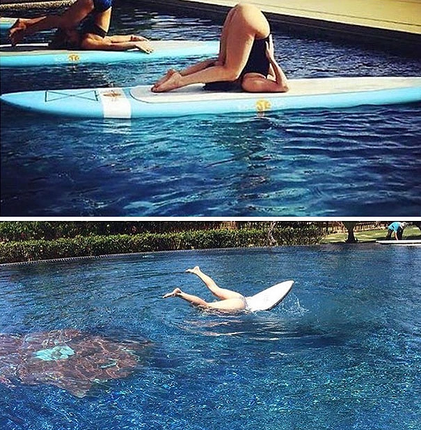 Lady Gaga ve Celeste suda yoga yapıyor