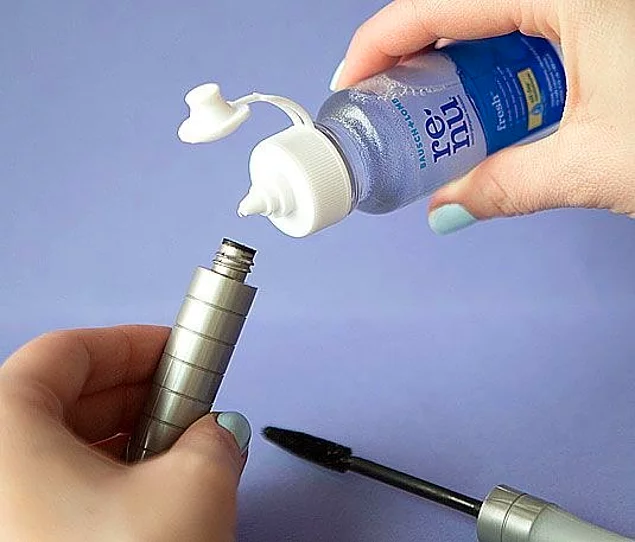 Use a few drops of contact solution to bring your flaky mascara back to life.