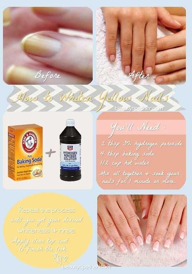 30. Don't have time for a full manicure session? Use baking soda and hydrogen peroxide to have whiter nails.