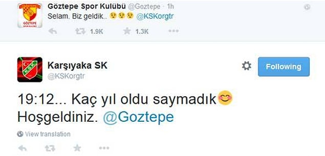 Her ne kadar ezeli rakip olsalar da Göztepe yıllar sonra 2. lige yükseldiğinde aralarında böyle güzel bir diyalog da geçmişti. 😊