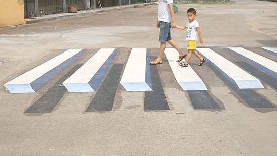 На дорогах Индии начали использовать трехмерную зебру